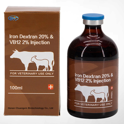 Fer Dextran 20% Médicament vétérinaire injectable &amp; Vb12 2% 100 ml Pour les animaux
